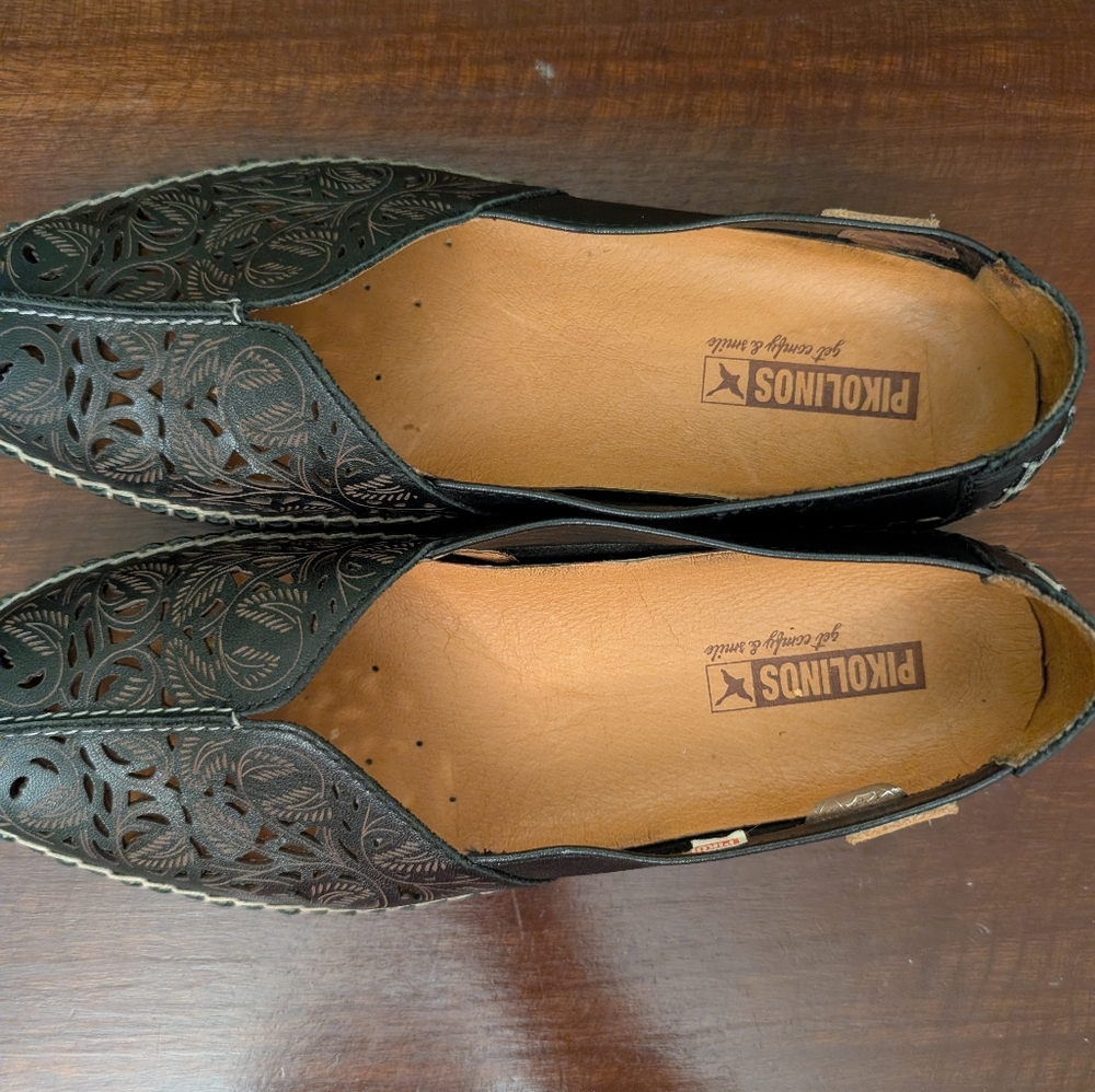 PIKOLINOS Black Laser-Cut Leather Loafers Sz 37 - Picture 3 of 7